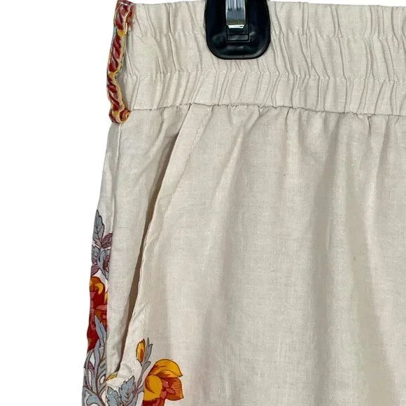 Rachel Zoe Linen Blend Ivory Floral Elastic Waist Shorts Women’s M - Picture 8 of 11